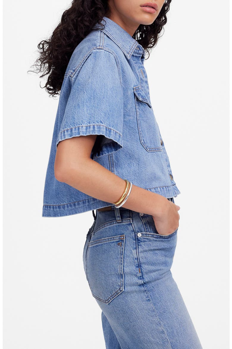 Boxy Crop Button-Up Shirt in Hallstead Wash, Alternate, color, HALLSTEAD WASH
