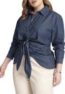 ELOQUII Tie Front Collared Blouse