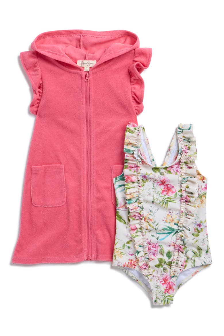 Kids' Terry Cover-Up Dress & One-Piece Swimsuit Set, Main, color, FLORAL