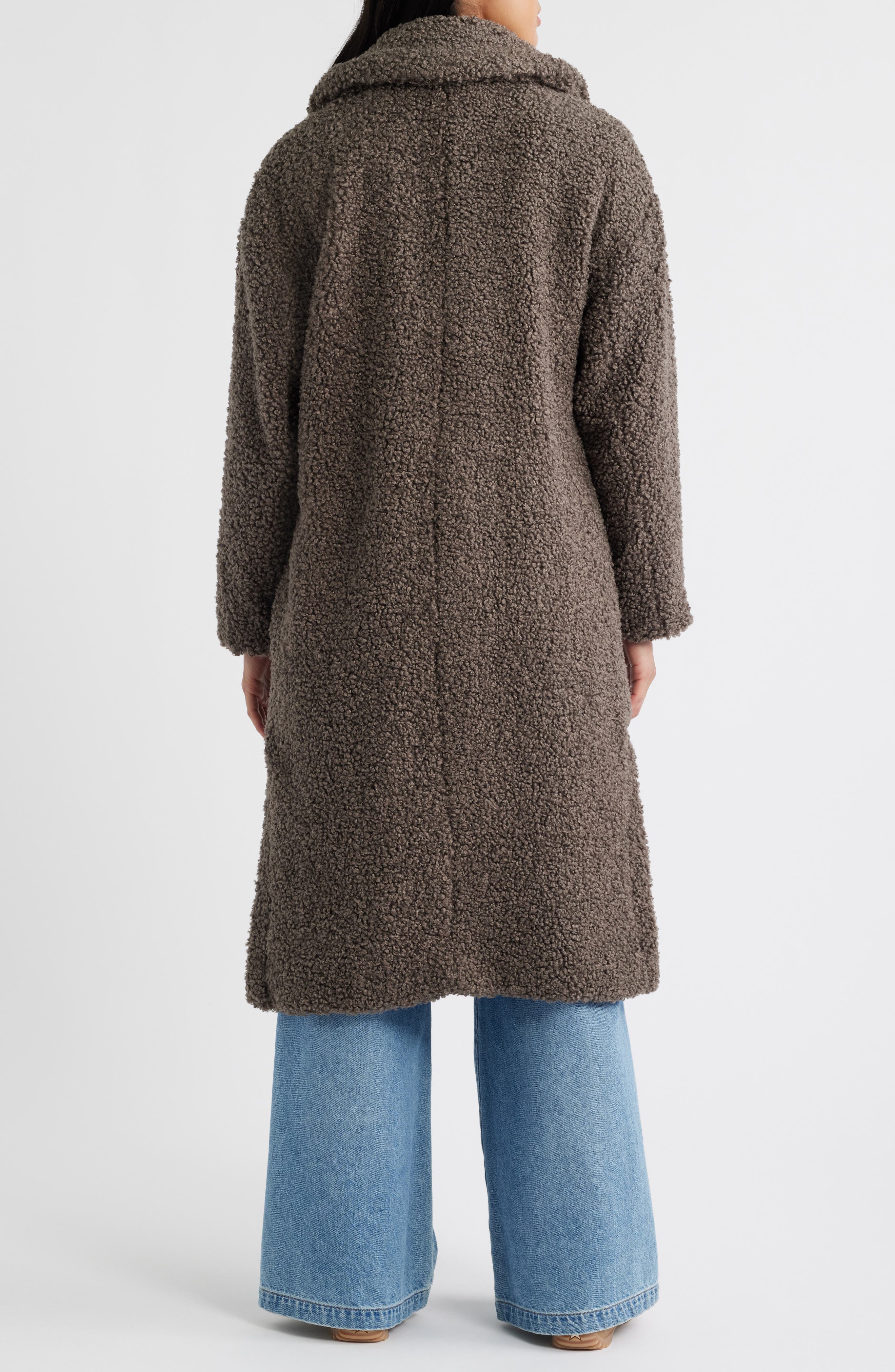 Notch Collar Faux Shearling Long Coat - image 2