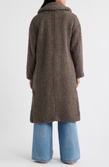 Notch Collar Faux Shearling Long Coat