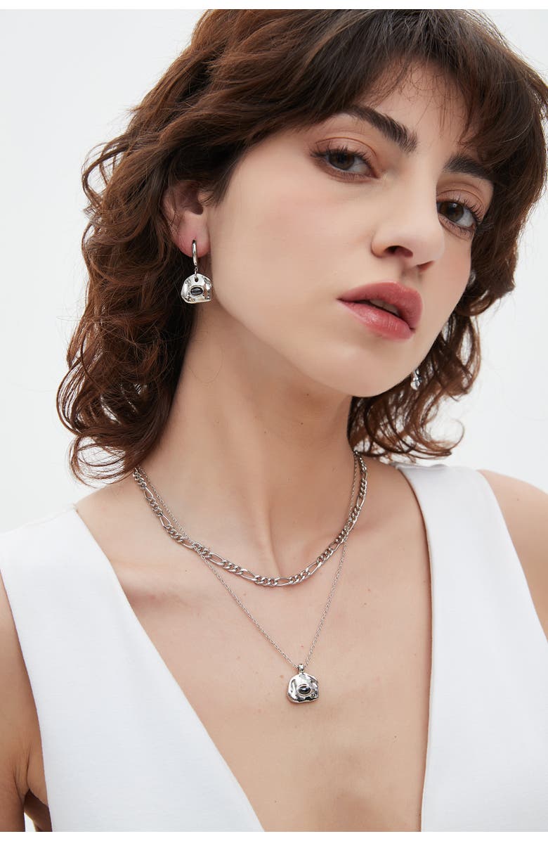 Classicharms Aria Gemstone Hoop Drop Earrings, Alternate, color, Silver/Noir Black