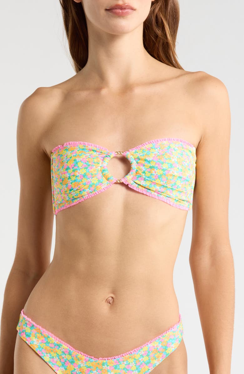 Kulani Kinis Decorative Strapless Bandeau Bikini Top, Main, color, Hula Honey