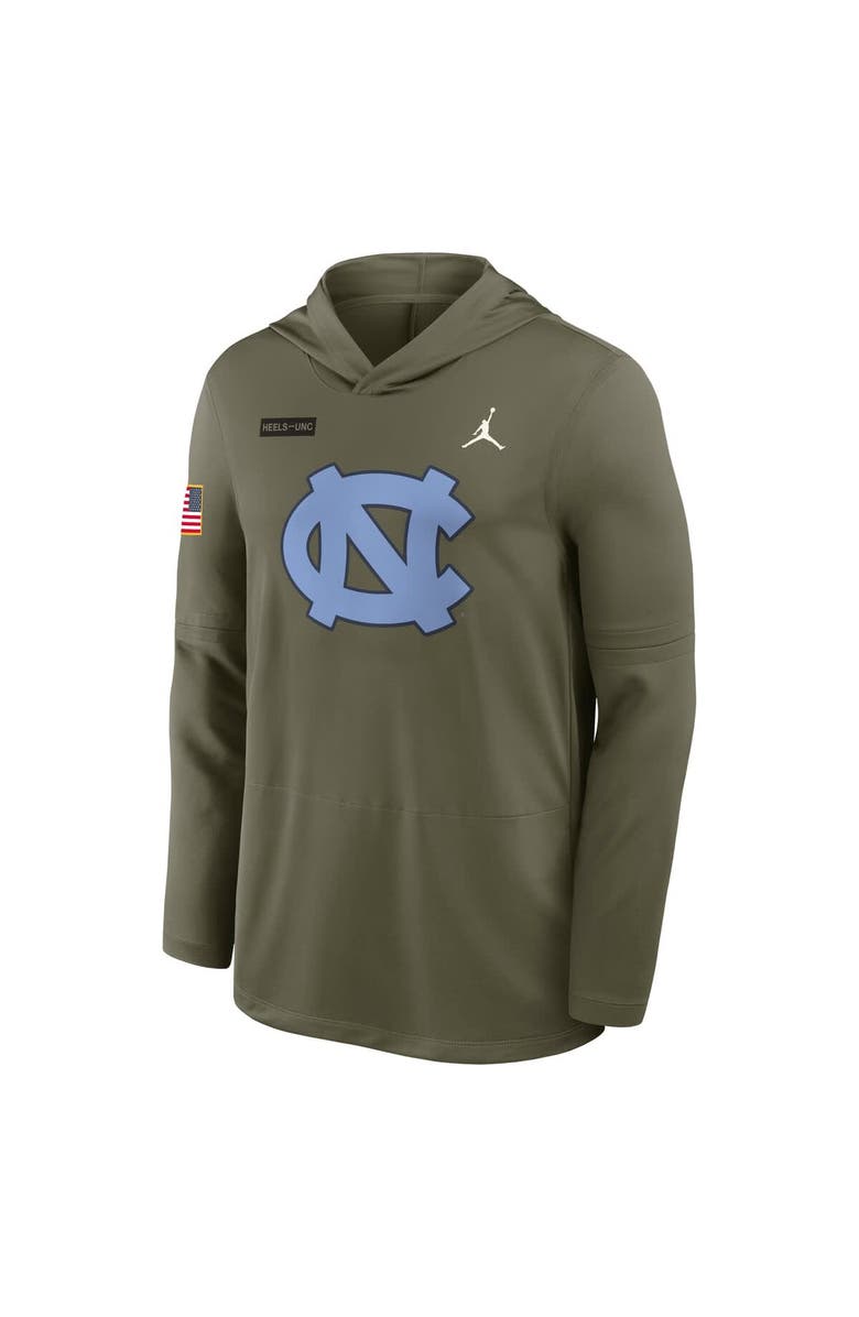 Jordan Brand Men's Jordan Brand Olive North Carolina Tar Heels 2025 Military Appreciation Dri-FIT Long Sleeve Hoodie T-Shirt, Alternate, color, Olive
