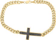 EFFY 14k Gold Plated Black Diamond Cross Curb Chain Bracelet