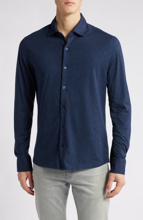 Samuel Leaf Print Knit Button-Up Shirt