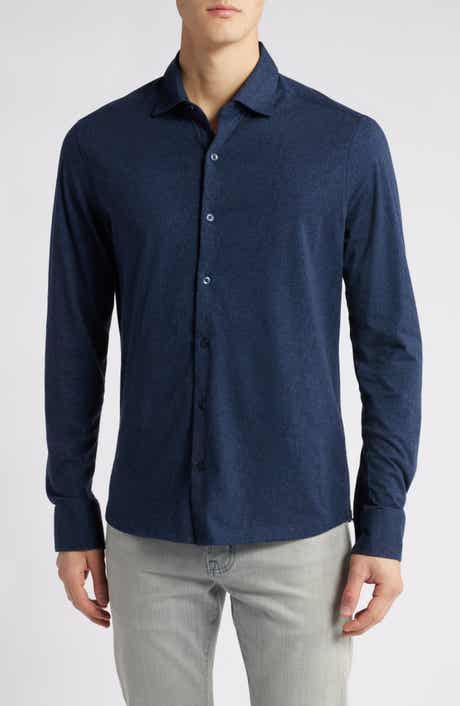 Robert Barakett Samuel Leaf Print Knit Button-Up Shirt