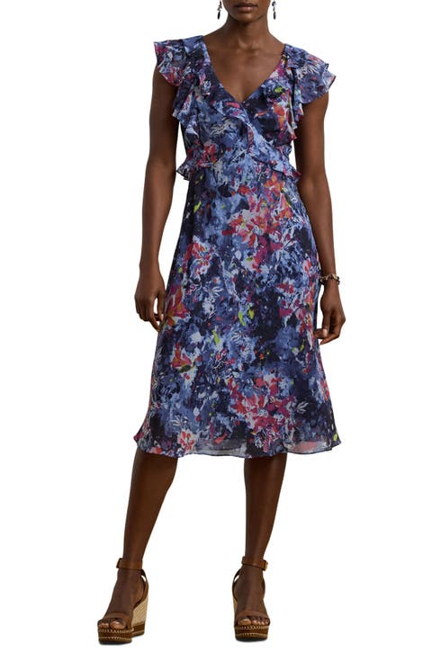 Dancing Queen V-Neck Floral Dress in Rose Print 9443