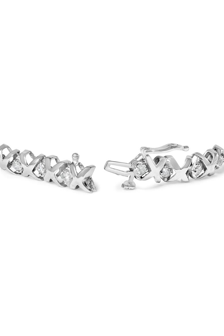 10K White Gold 1 1/2 Cttw Diamond Alternating Diamond and X-Link Tennis Bracelet, Alternate, color, White