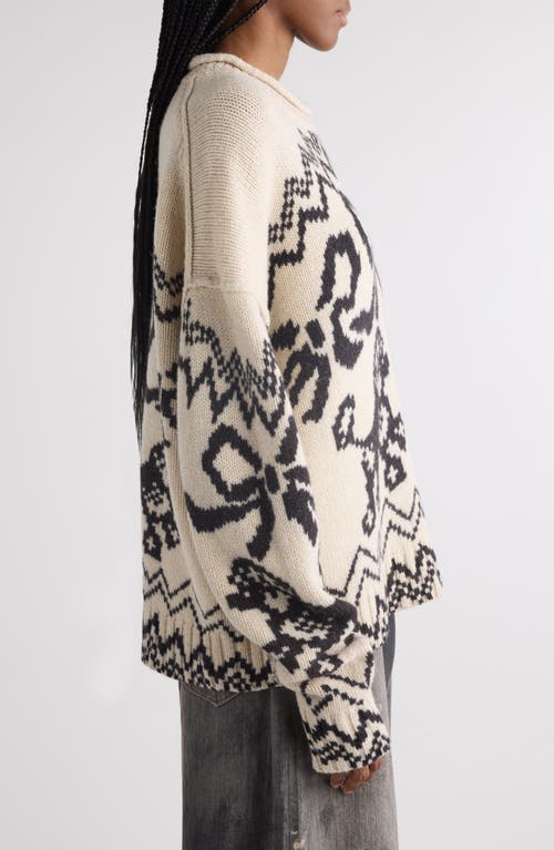 Acne Studios Kaisen Fair Isle Jacquard Donegal Wool Blend Sweater In Ivory/black