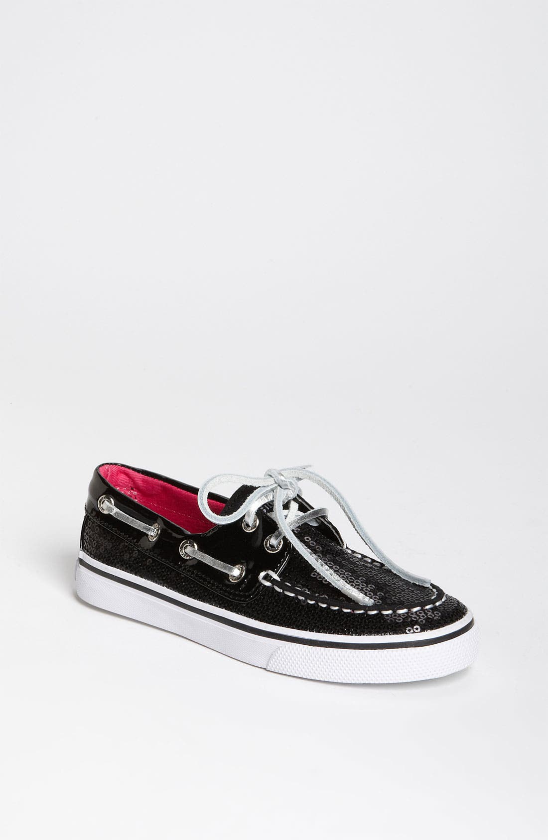 Top-Sider® Kids 'Bahama' Boat Shoe, Main, color, BLACK SEQUINS