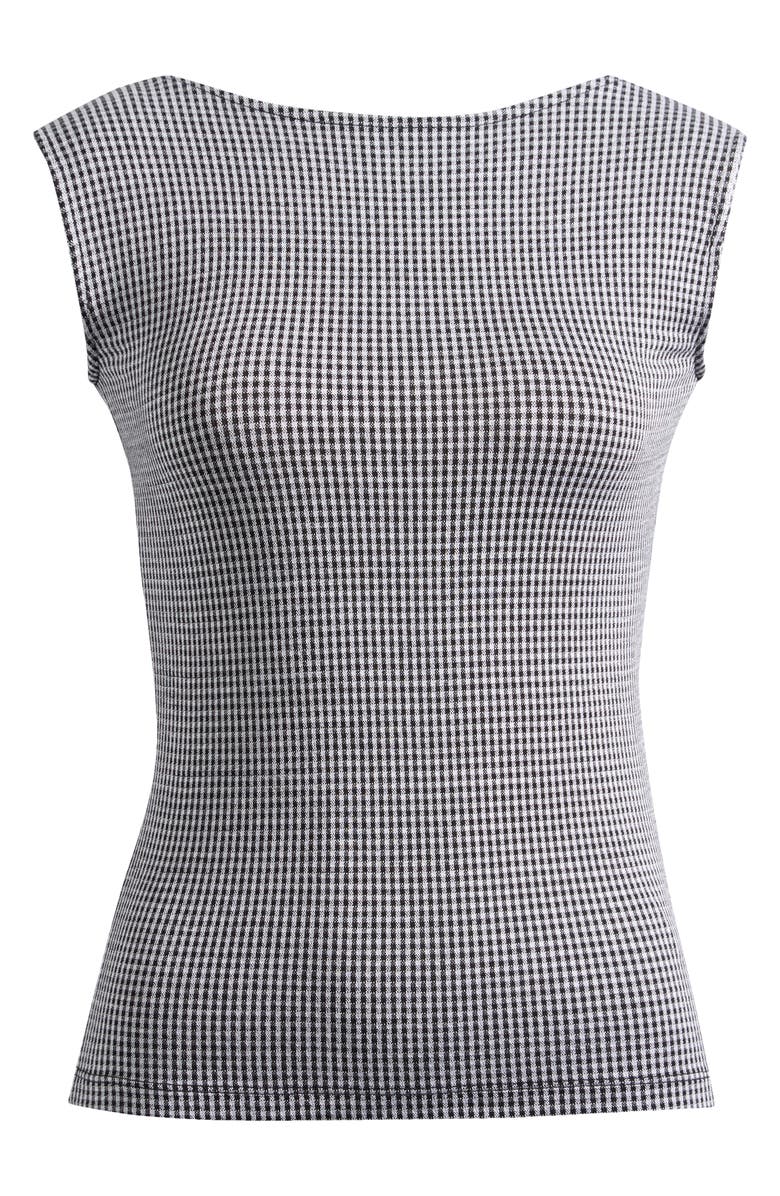 Madewell Gingham Low Back Cap Sleeve Top, Main, color, Jet Black