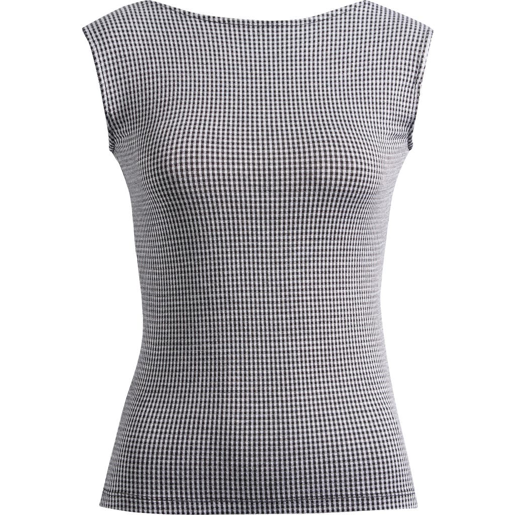 Madewell Gingham Low Back Cap Sleeve Top In Jet Black