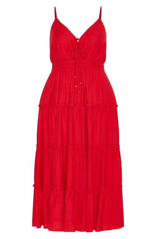 Shop City Chic Aiza Tiered Tie Front Sleeveless Maxi Dress In Cherry
