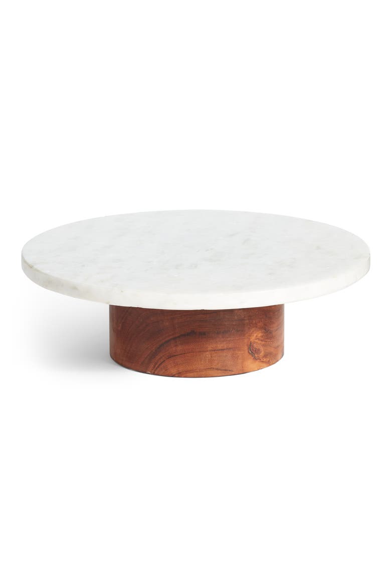 Marble & Wood Lazy Susan, Main, color, WHITE