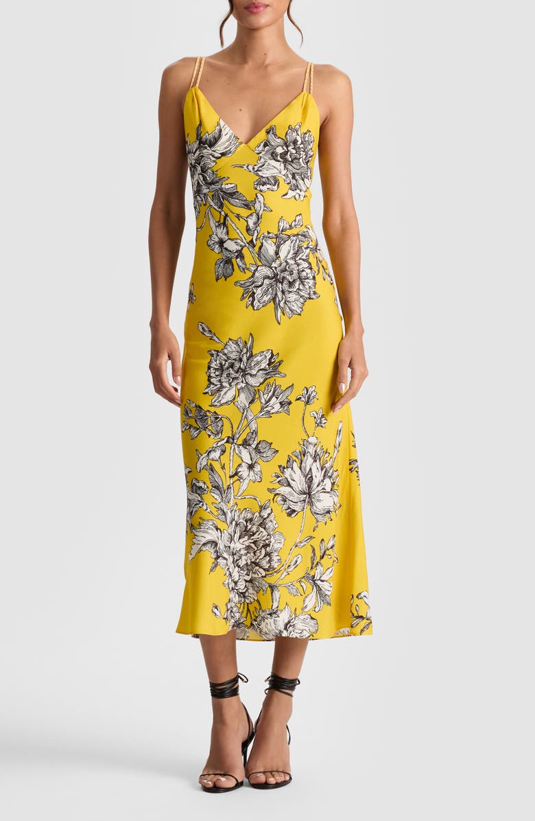 Alice + Olivia Kiro Floral Midi Dress, Main, color, Blooming Wild Golden Hour