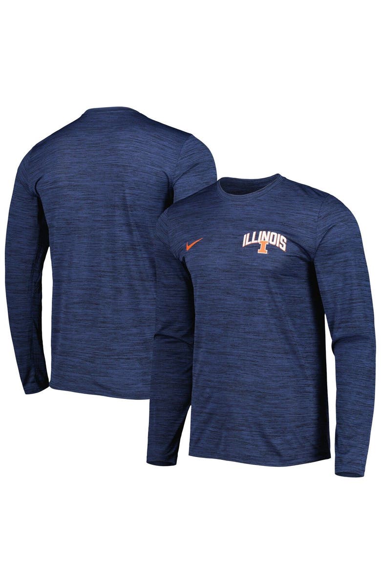 Nike Men's Nike Navy Illinois Fighting Illini Velocity Sideline Performance Space-Dye Long Sleeve T-Shirt, Main, color,