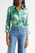 L'AGENCE Dani Cherry Blossom Print Silk Button-Up Shirt
