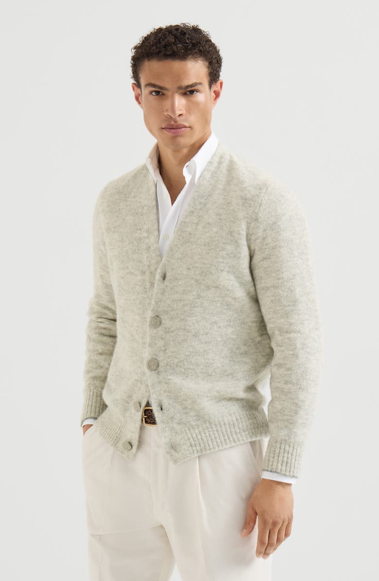 Brunello Cucinelli Alpaca, cashmere and wool cardigan, Main, color, Medium Grey