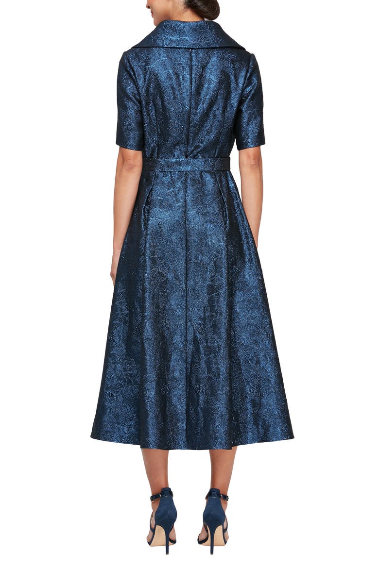 Metallic Jacquard Portrait Collar Cocktail Midi Dress, Alternate, color, ROYAL