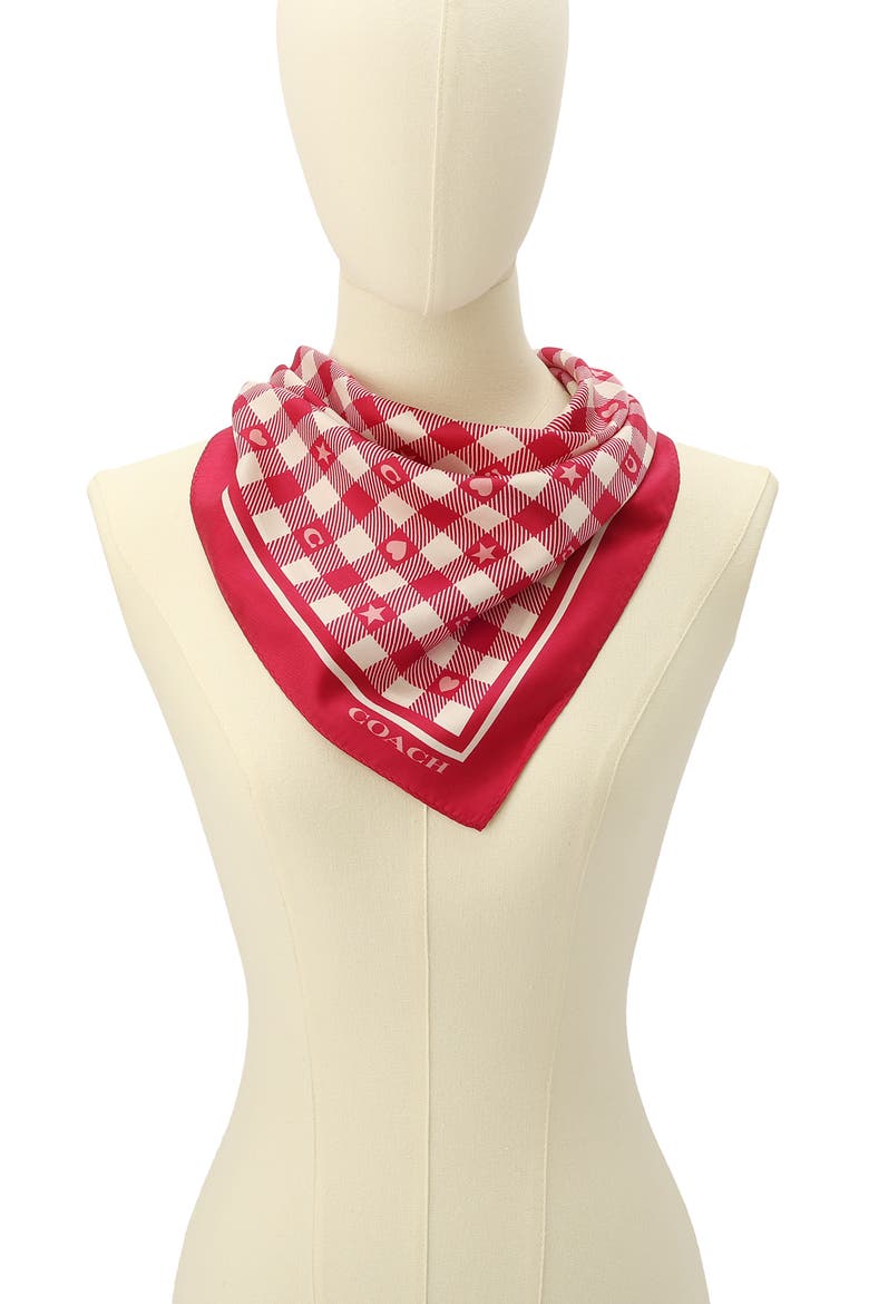 Gingham Play Silk Scarf, Alternate, color, DARK FUCHSIA
