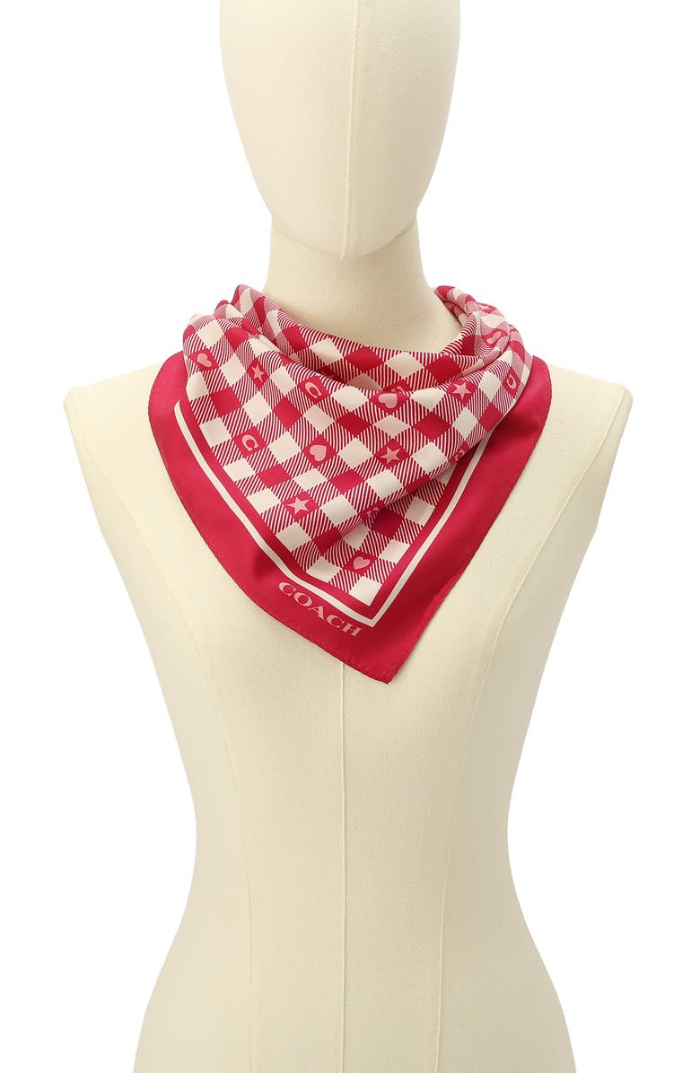 COACH Gingham Play Silk Scarf, Alternate, color, Dark Fuchsia