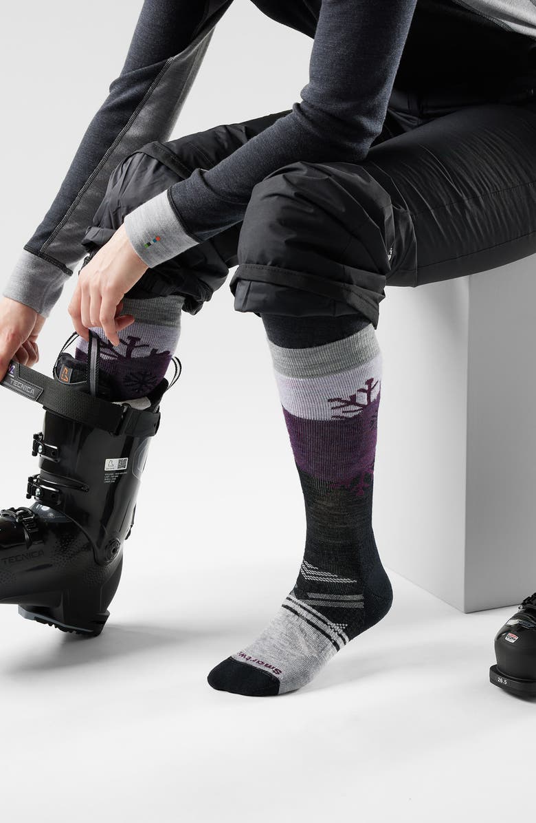Smartwool Ski Snowpocalypse Pattern Full Cushion Wool Blend Over the Calf Socks, Alternate, color, Purple Eclipse