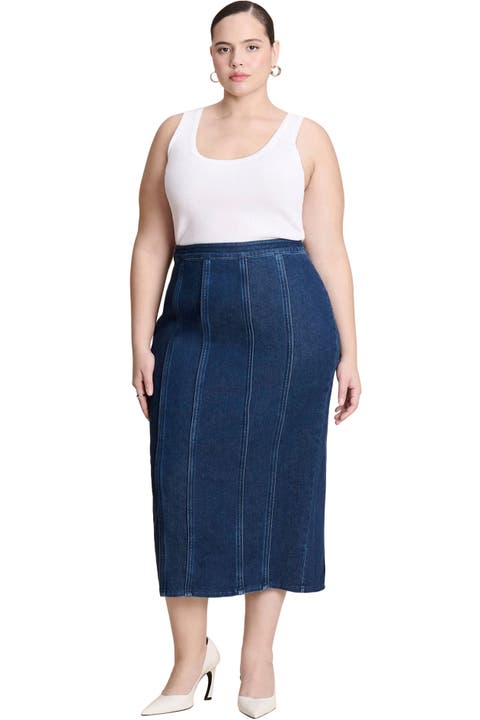 Seamed Denim Column Skirt (Plus)