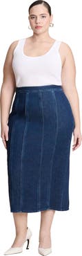 ELOQUII Seamed Denim Column Skirt