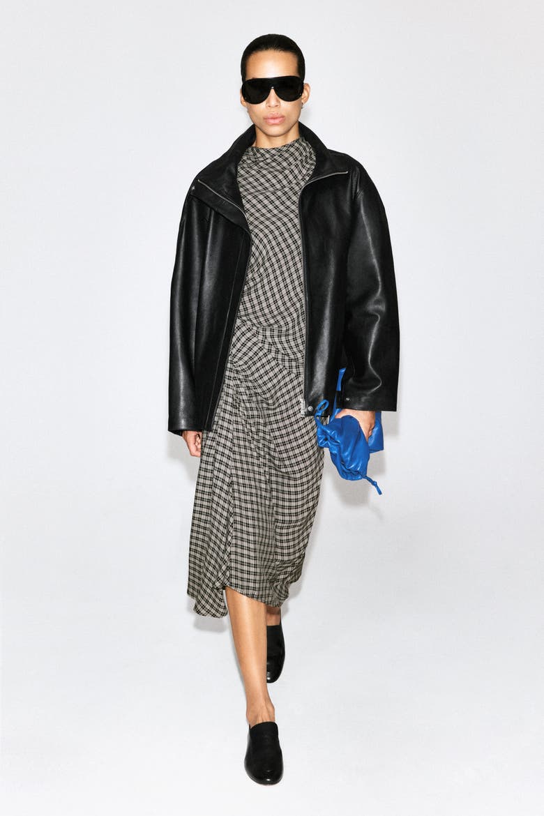 Draped Checked Midi Skirt, Alternate, color, GRAY / CHECKED