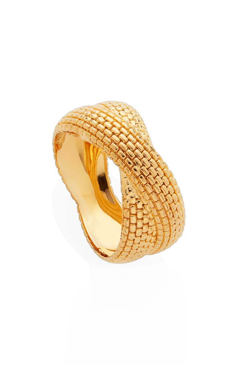 Monica Vinader Heirloom Woven Crisscross Ring, Main, color, Yellow Gold