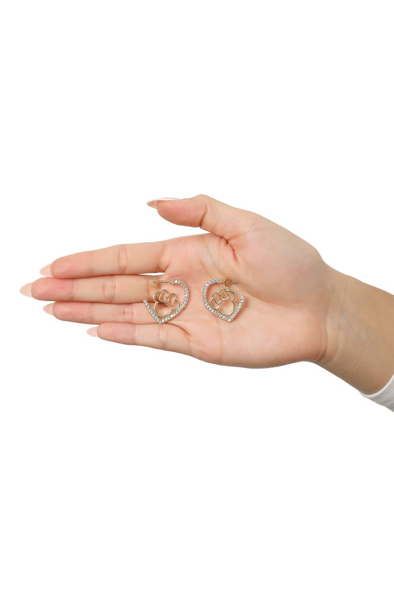 Minnie Mouse Heart Earrings, Gold-Tone Outline with Crystal Pavé, Alternate, color, Gold Tone