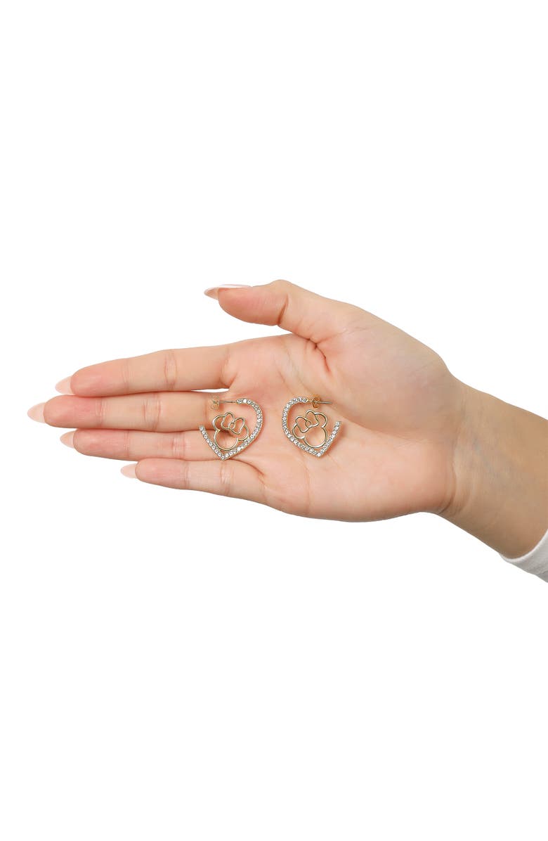 Disney Minnie Mouse Heart Earrings, Gold-Tone Outline with Crystal Pavé, Alternate, color, Gold Tone