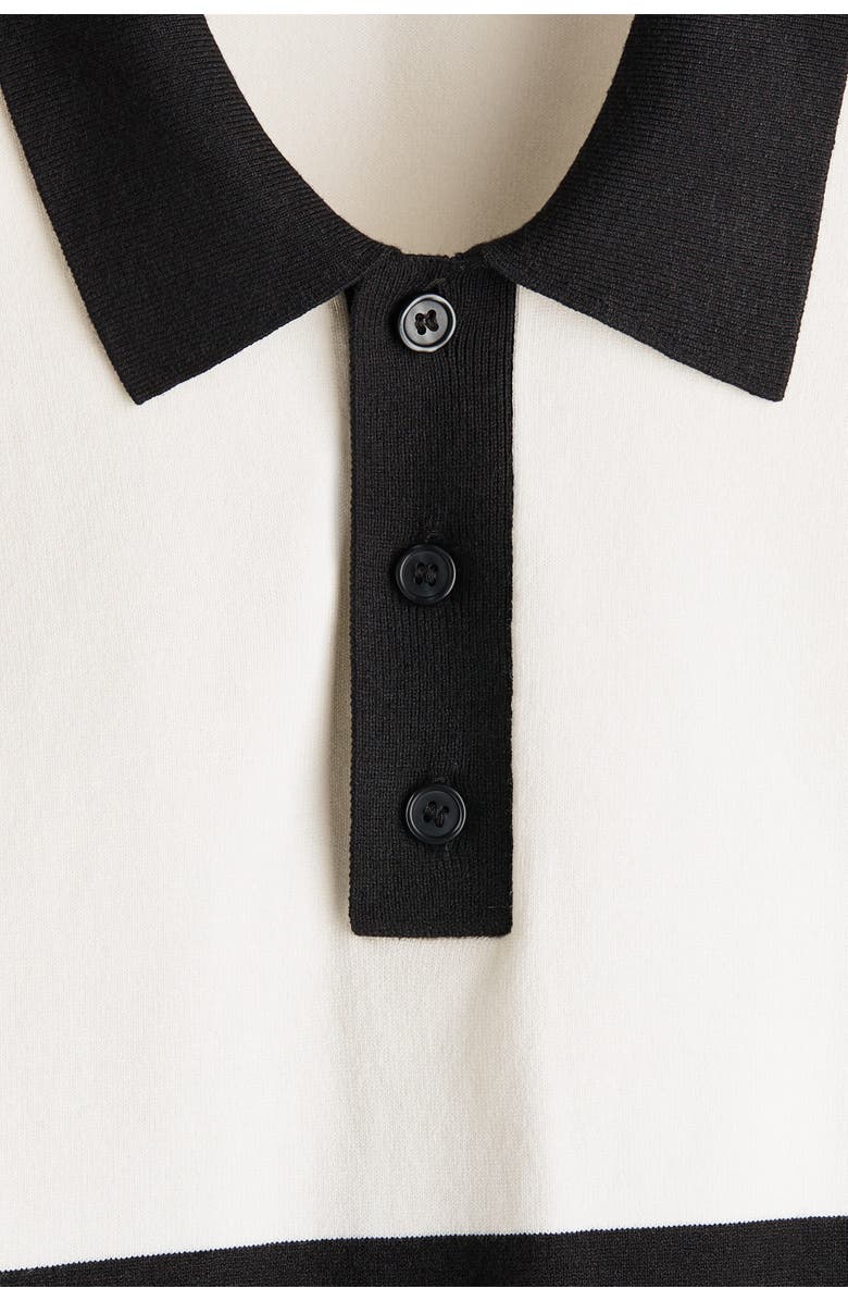 H&M Loose Fit Knitted Polo Shirt, Alternate, color, White/Black