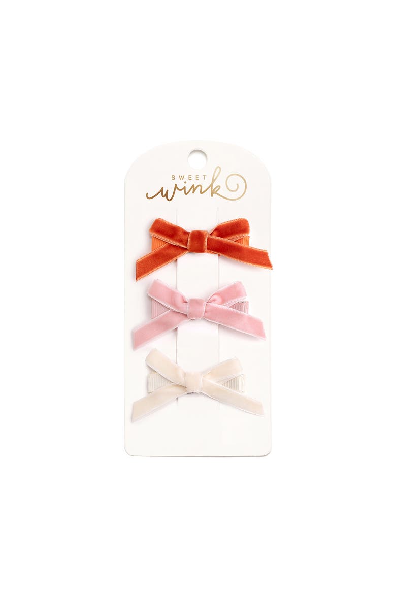 Mini Velvet Bow Clip Set, Main, color, Pink