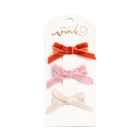 Mini Velvet Bow Clip Set