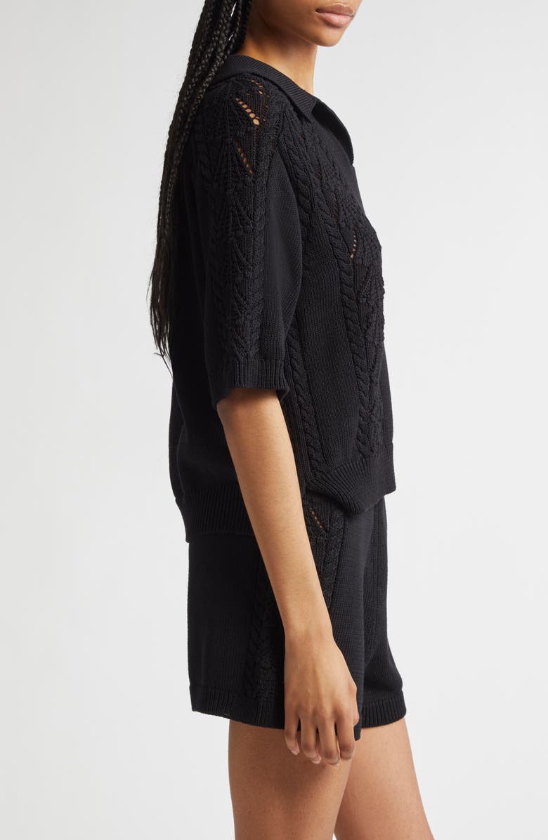 LOULOU DE SAISON Kina Johnny Collar Cotton Sweater, Alternate, color, Black