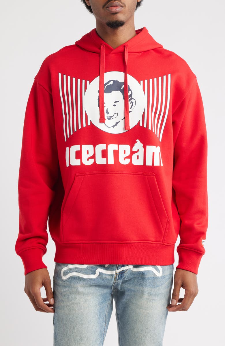 ICECREAM Coneman Cotton Graphic Hoodie, Main, color, Goji Berry