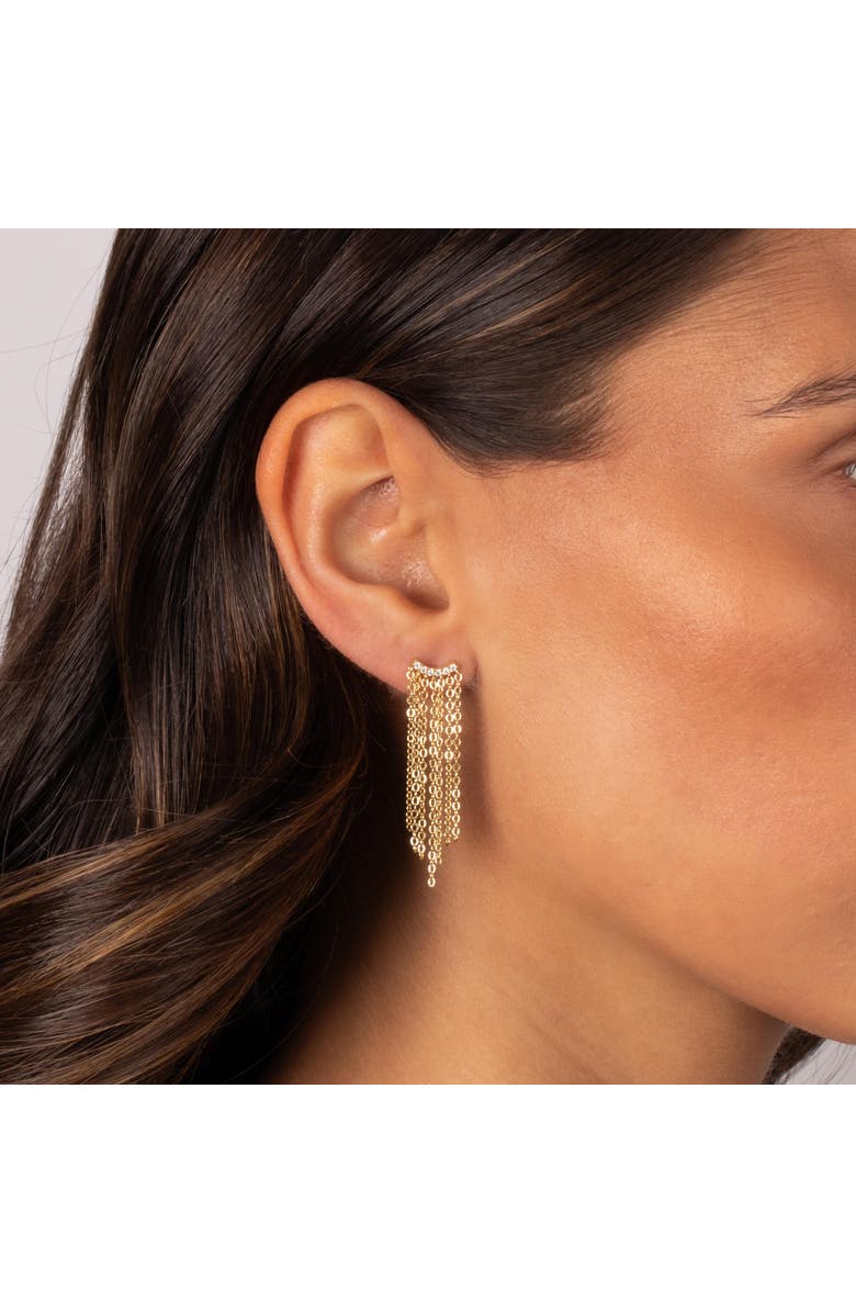 BY ADINA EDEN Fancy CZ Curved Bar Fringe Chain Stud Earring, Alternate, color, 