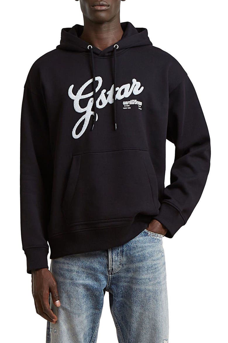 Chenille Relaxed Hoodie, Main, color, DARK BLACK