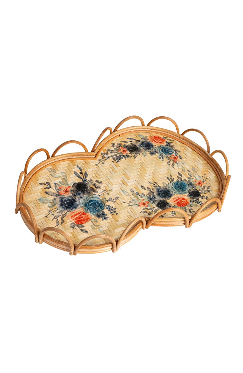 Storied Home Floral Fantasy Rattan Tray, Main, color, Natural