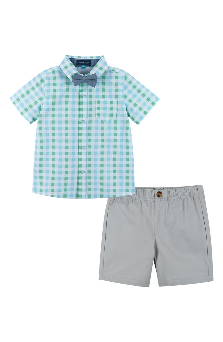 Andy & Evan Woven Button-Up Shirt, Bow Tie & Shorts Set, Main, color, 