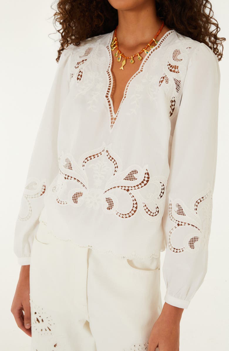 FARM Rio Richelieu Floral Embroidered Top, Alternate, color, Off-White