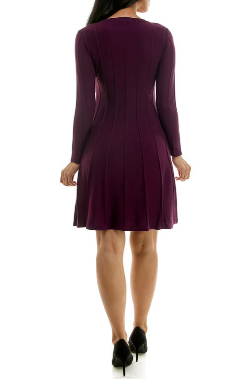 Nina Leonard Long Sleeve A-line Sweater Dress In Black Plum