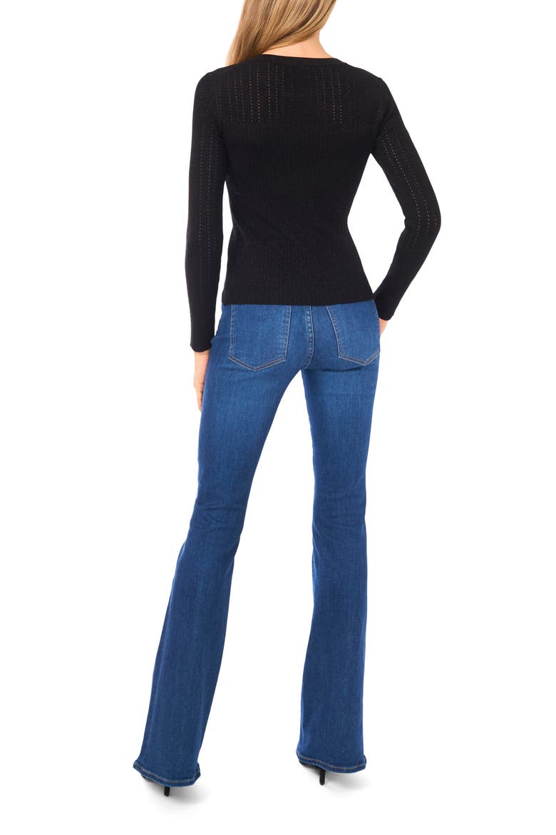 Metallic Pointelle Sweater, Alternate, color, BLACK/ BRONZE