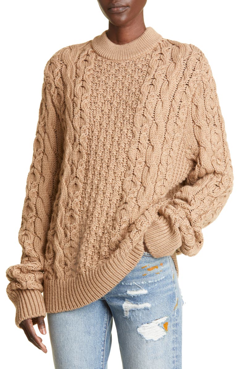 Brandon Maxwell Virgin Wool Cable Sweater, Alternate, color,