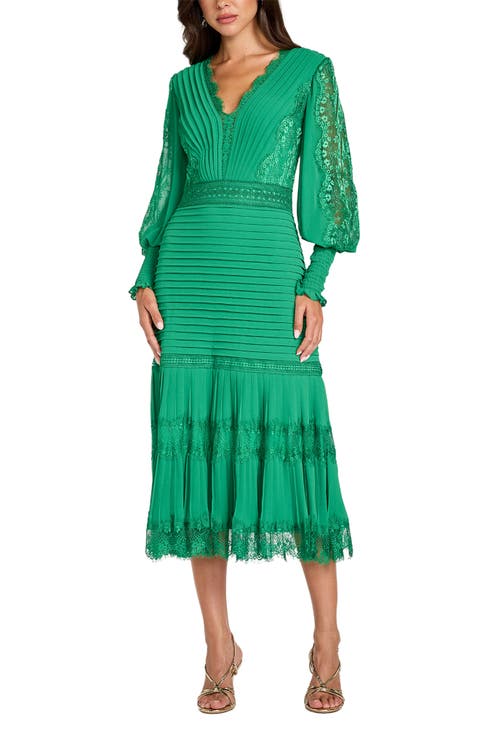 Lace Pintuck Long Sleeve Cocktail Dress