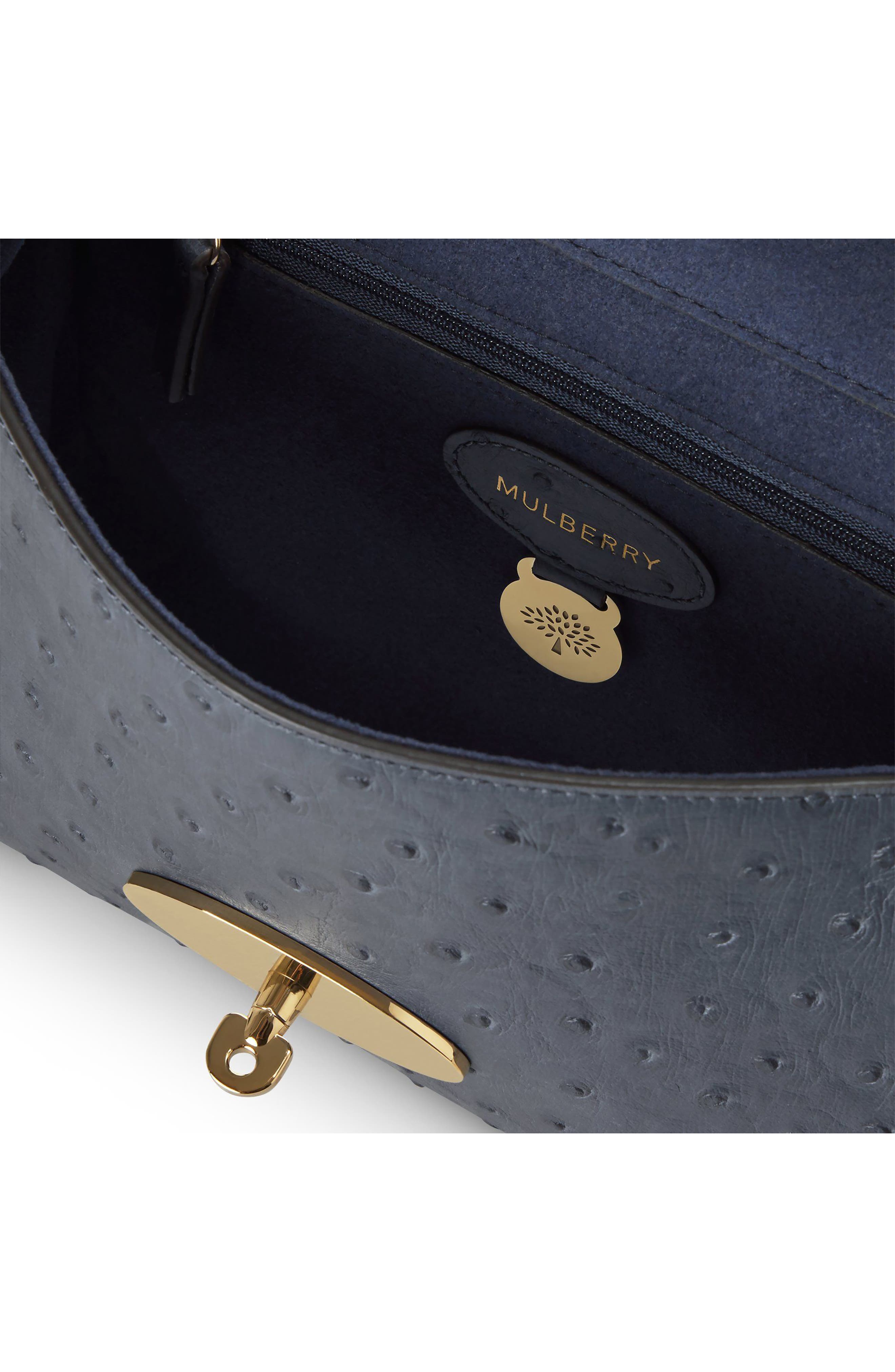 Mulberry Lily Ostrich Embossed Leather Satchel, Alternate, color, Stormy Blue