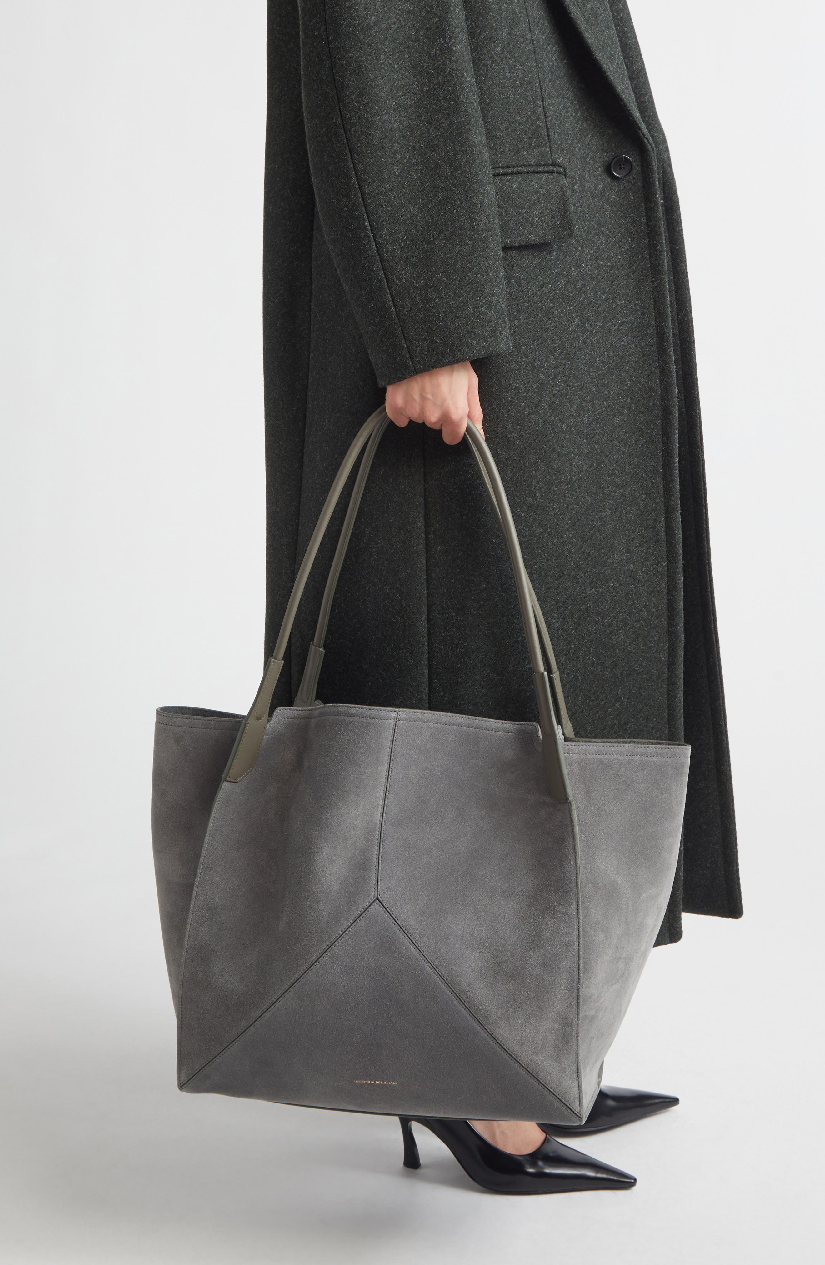 Victoria Beckham Victoria Sue Suede Tote, Alternate, color, Pebble Grey