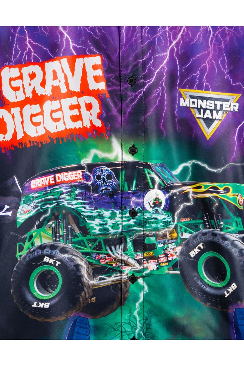 Grave Digger Short Sleeve Button Down Shirt, Alternate, color, Grave Digger Green